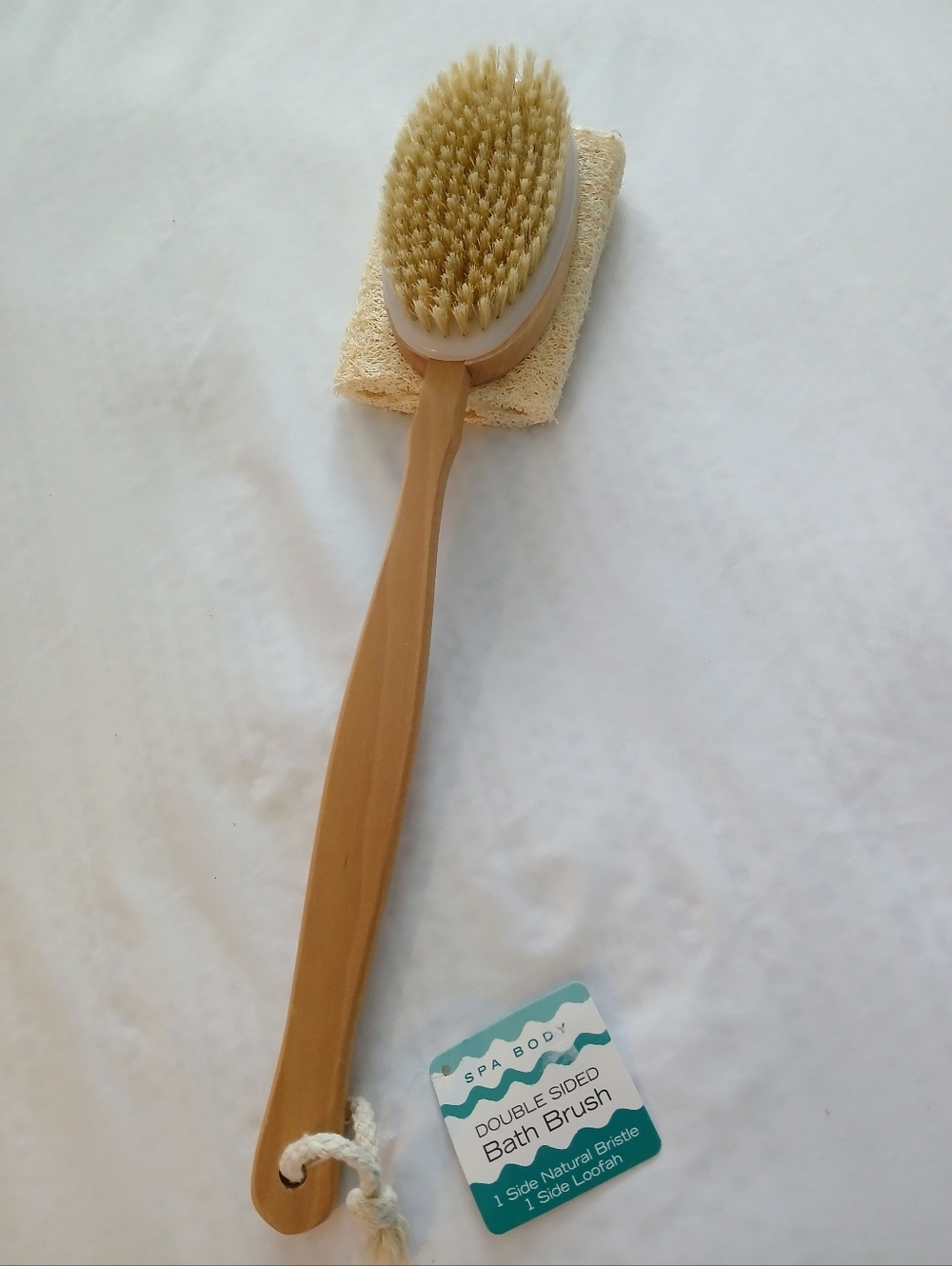 Double-Sided Bath Brush in Natural Wood and Beige NWT
